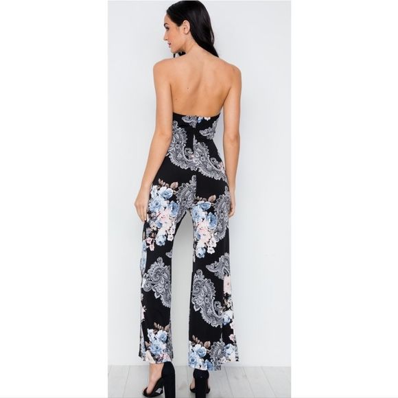 Black Floral Strapless Jumpsuit - Picture 6 of 8